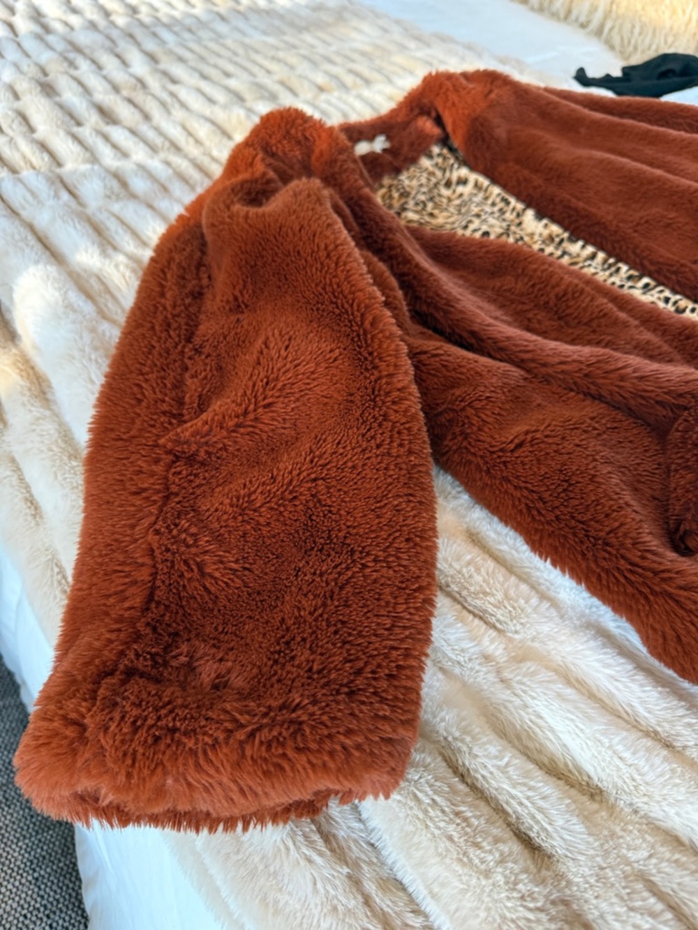 Mystree Rust Teddy Coat with Leopard Lining - Picture 3 of 6